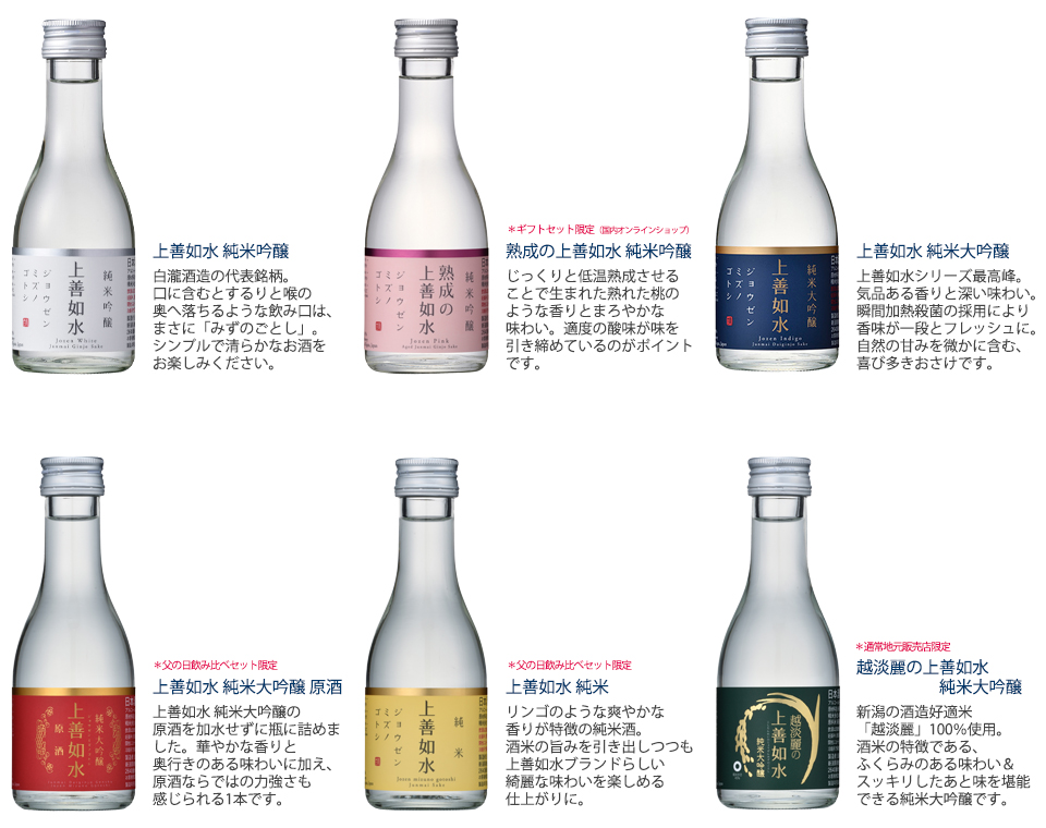 世界の人気ブランド 上善水如 日本酒 飲み比べ